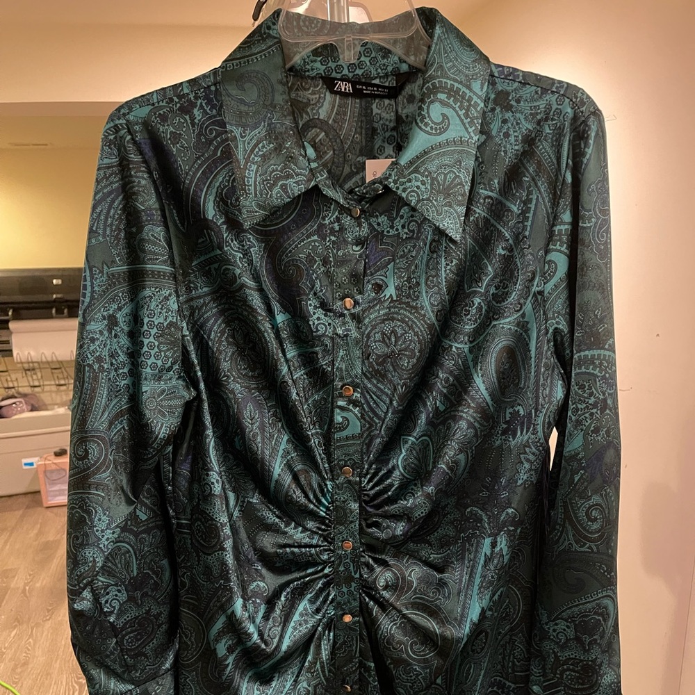 Zara dark green paisley midi dress